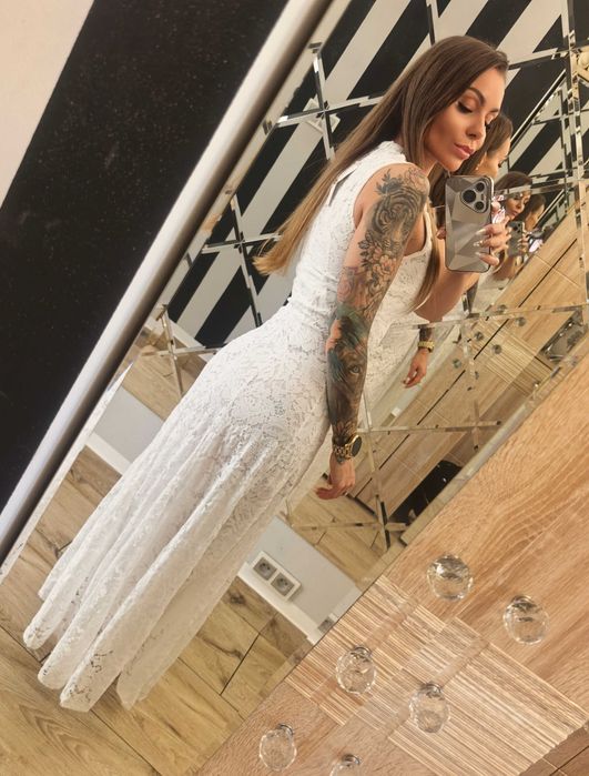 Allyson piękna koronkowa rustykalna 36 38 S M impreza wesele wiosna lato