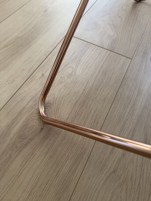 Szklany stolik kawowy 85cm okrągły miedziany metal szkło glamour