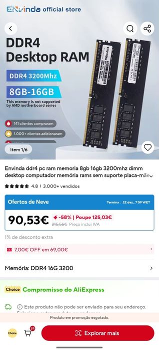 Vendo Ram 16gb DDR4 3200MHZ p/ CPU Intel