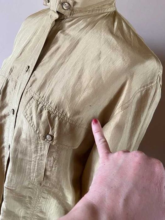Jedwabna koszula oversize s m 36 38 zloty khaki kieszenie silk