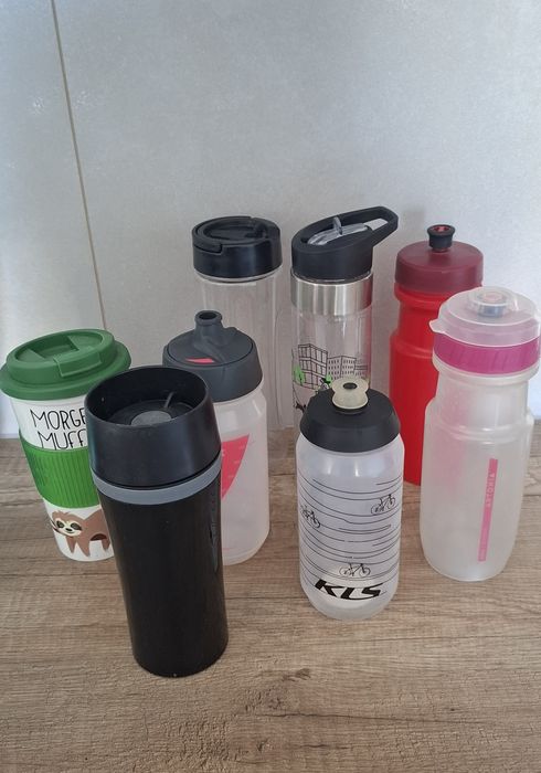 Bidony butelki zestaw Decathlon kubek Tefal
