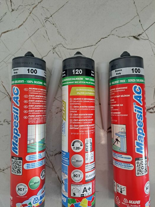 Silikon MAPEI biały 100, oraz czarny 120
