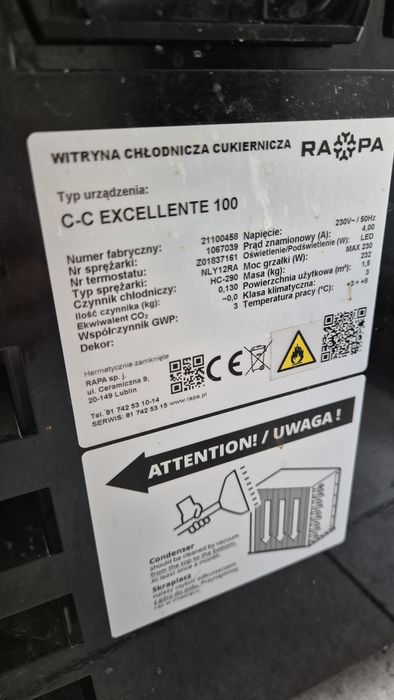 Witryna cukiernicza chłodnicza 100  rapa