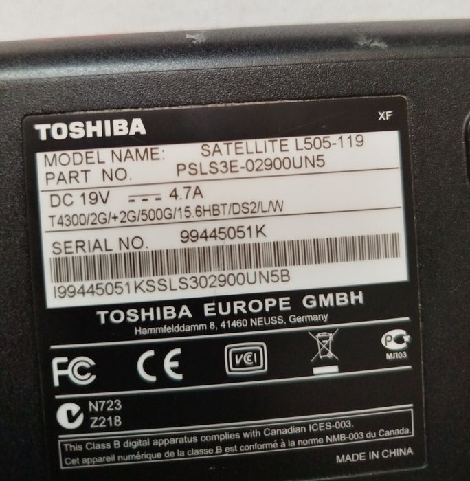 Laptop model Satellite L505-119
