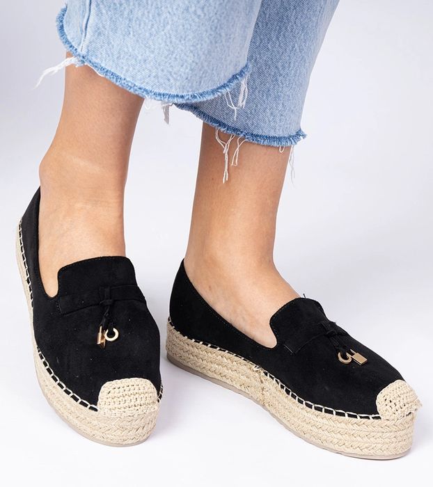 Czarne espadryle grubej podeszwie Elviola