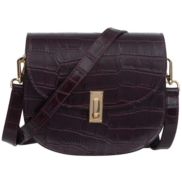 VERA PELLE torebka skórzana listonoszka kroko z paskiem V722 c.bordowa
