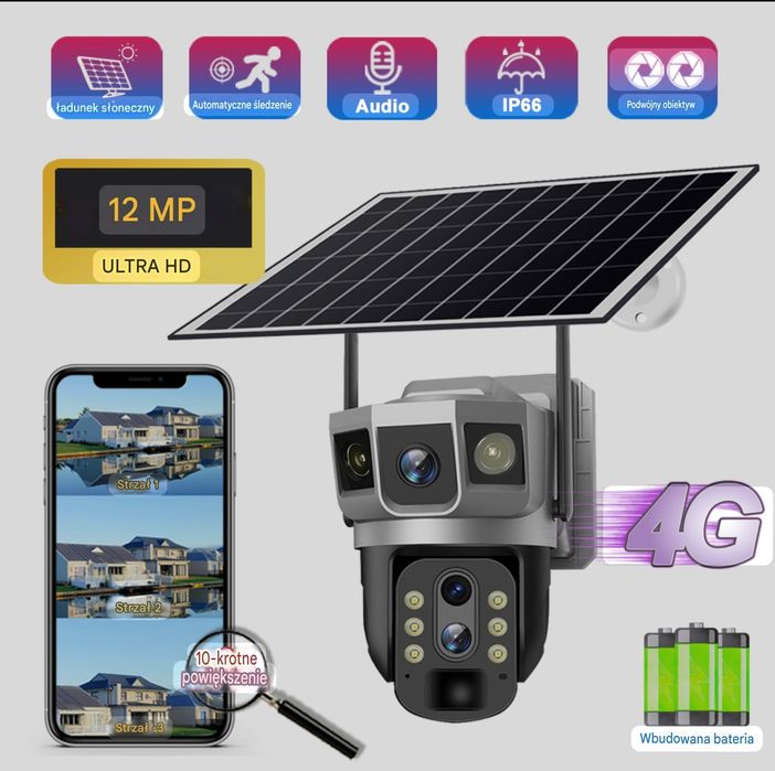 Kamera Solarna na kartę SIM 4G 12MP IP66 Obrotowa