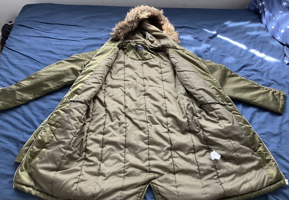 Modna, jesienno-zimowa parka kolor khaki, XS/34, Sinsay, 100%poliester