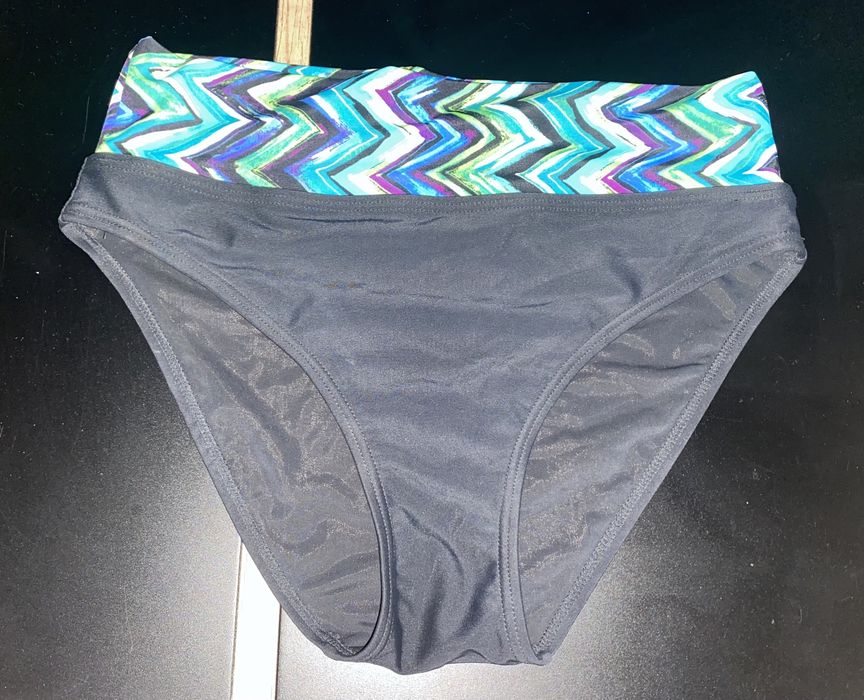 Dwuczęściowy kostium 36 S bikini strój czarno niebieski wysoki stan