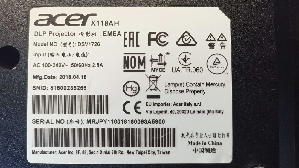 Проектор Acer x118ah