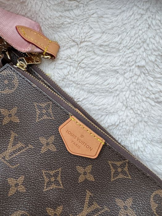 Mala multipochette monogram castanho e rosa