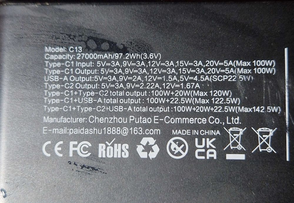 PAIDASHU powerbank 27000 MAH