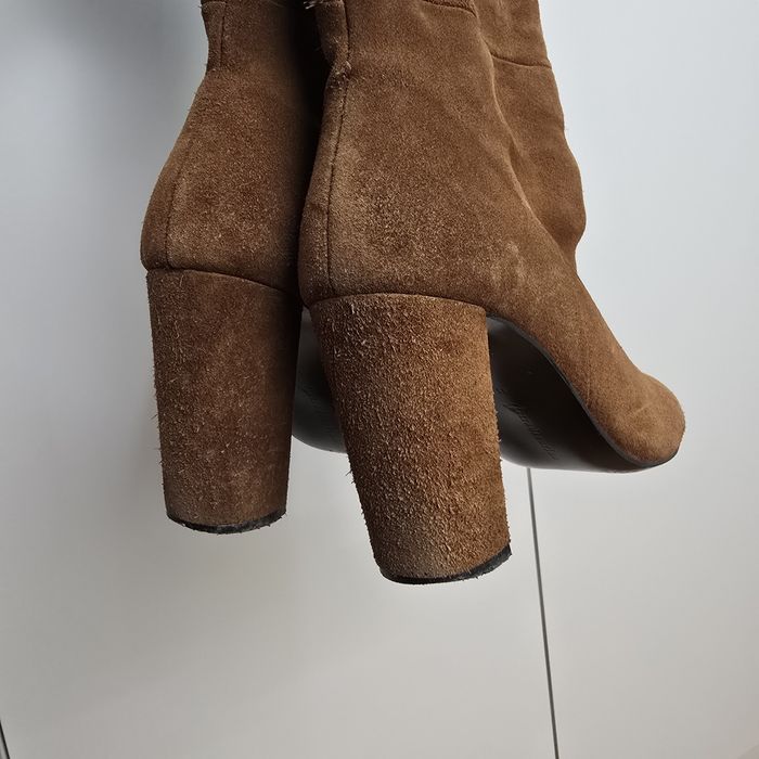 Skórzane brązowe kozaki do kolana Stradivarius 41 zamsz na słupku