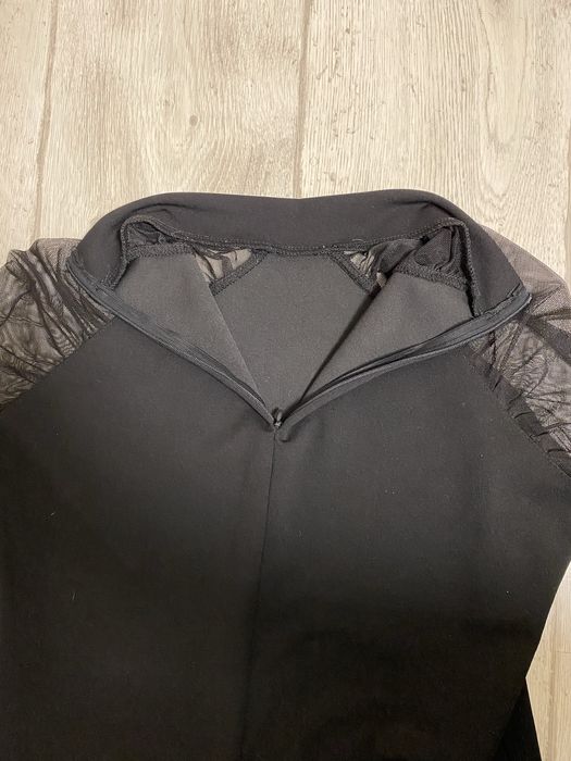 Черный боди с сеточкой и сборкой на рукавах (гольф/водолазка)