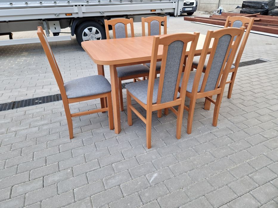 Nowe: Stół 80x140/180 + 6 krzeseł,  OLCHA + SZARY, dostawa cała PL