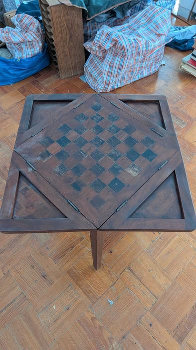 Mesa de Jogo Antiga Envelope c/ Tabuleiro Xadrez em Madeira