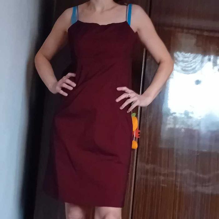 sukienka na szelki 38 40 bordowa