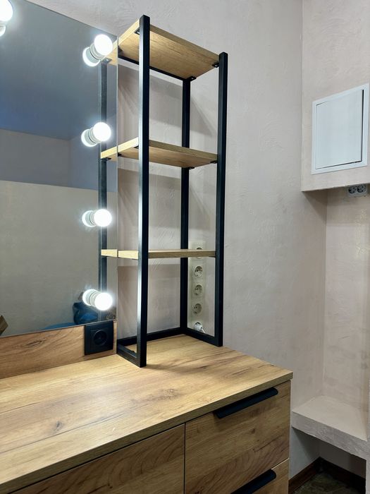 Гримерний столик 1.4 метра  з дзеркалом метал опори чорні дуб крафт