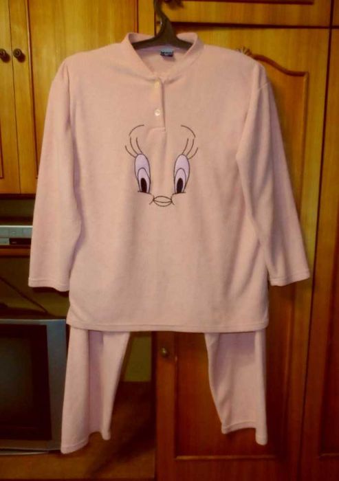 Теплая махровая пижама большой размер 56 - 58 с вышивкой персиковая