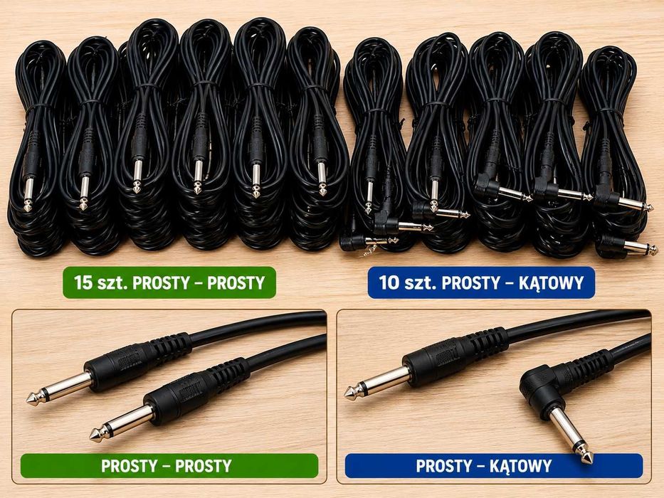 Kable Jack 6,3 mm 3m NOWE | Prosty-Prosty / Prosty-Kątowy | Gitara, Audio, Wzmacniacz, Mikser | 24 szt | Hurt
