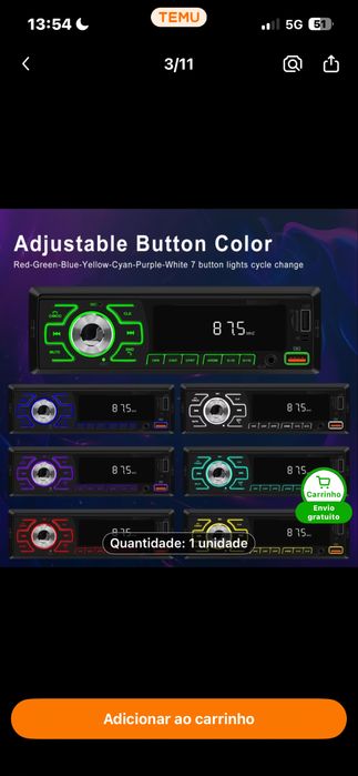 Rádio Automotivo Bluetooth com LED – Novo