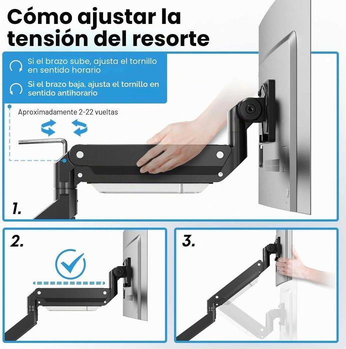 PUTORSEN Arm for Monitor and TV 17 – 57 Inches, Desk Mount with Gas Spring, Up to 27 kg, Reinforcement Plate, VESA Max. 200 x 200