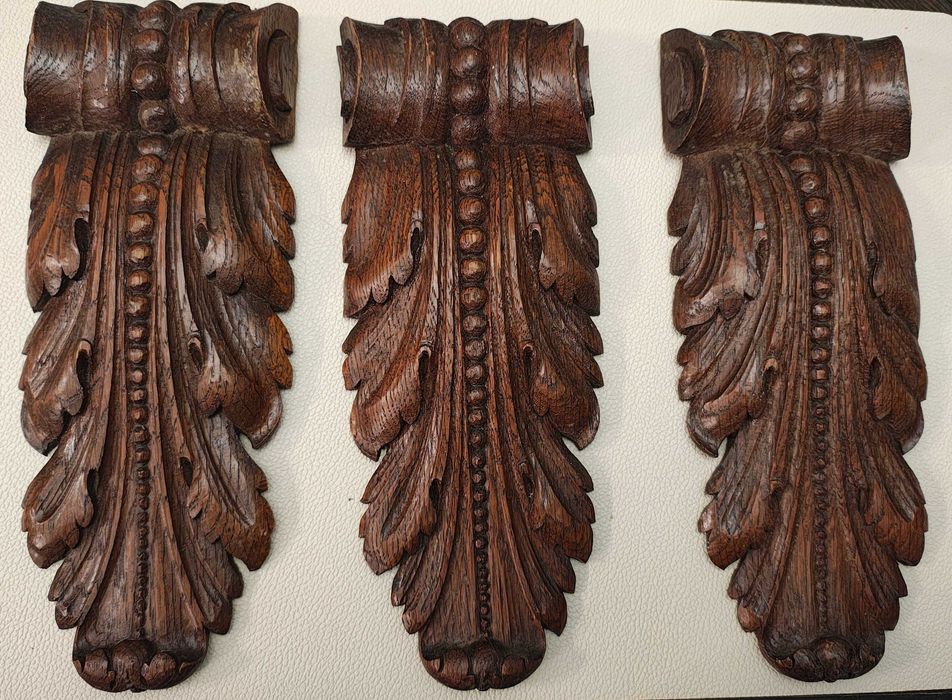 Stara duża rzeźba Aplikacja drewniana Dąb 3 sztuki