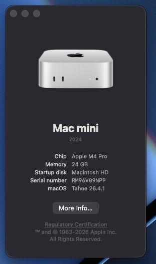 Apple Mac Mini M4 Pro | 512GB SSD | 24GB RAM | Como Novo