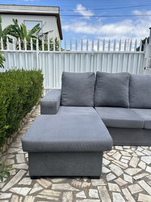 Sofá Chaise Longue Cinzento 3 Lugares – Ótimo estado