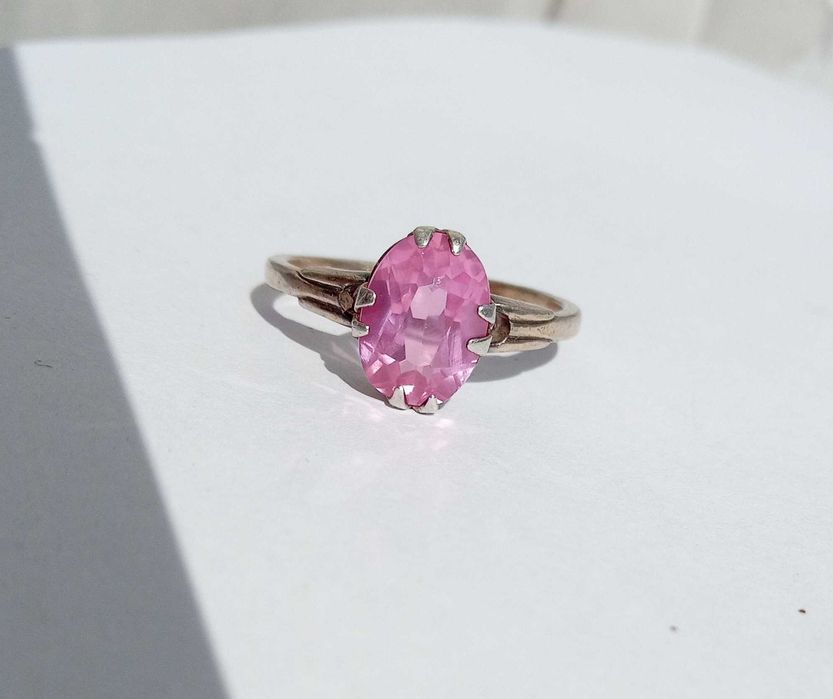 Кольцо 875 проби Срібло з розовим камнем, Вінтаж, СССР