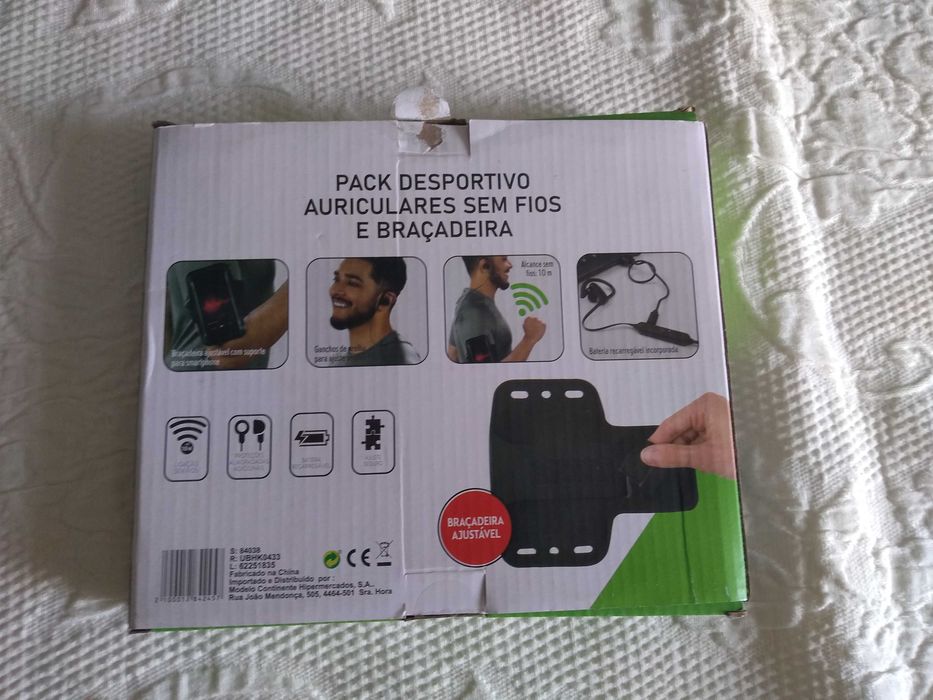 Pack desportivo de auriculares s/fio e braçadeira, NOVO!