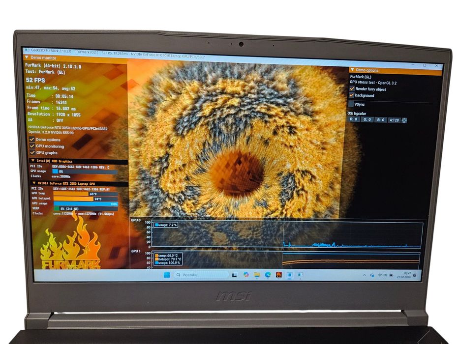 Laptop gamingowy MSI Thin RTX 3050 i5 12th SSD 512GB RAM 16GB