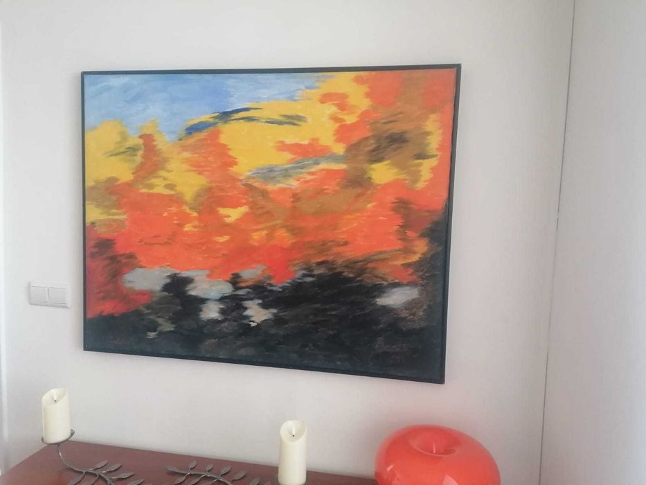 Quadro pintado a óleo com moldura,  medidas 1.20X92 cm