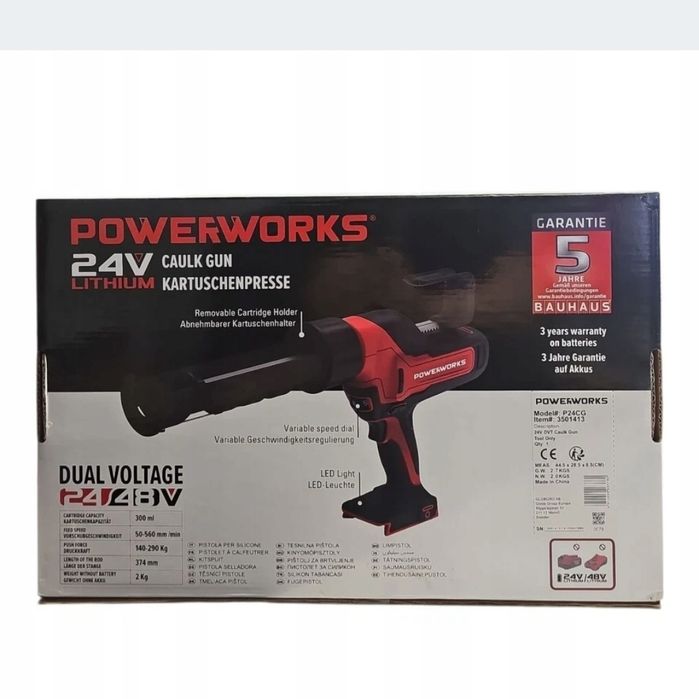 Pistolet do silikonu zasilany na bateryje 24 V , 300 ml,
