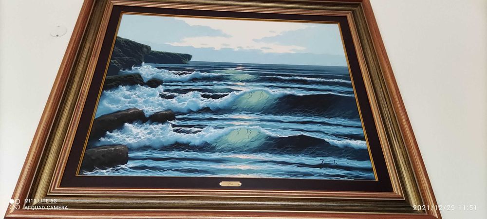 Pintura a óleo pôr do sol no mar