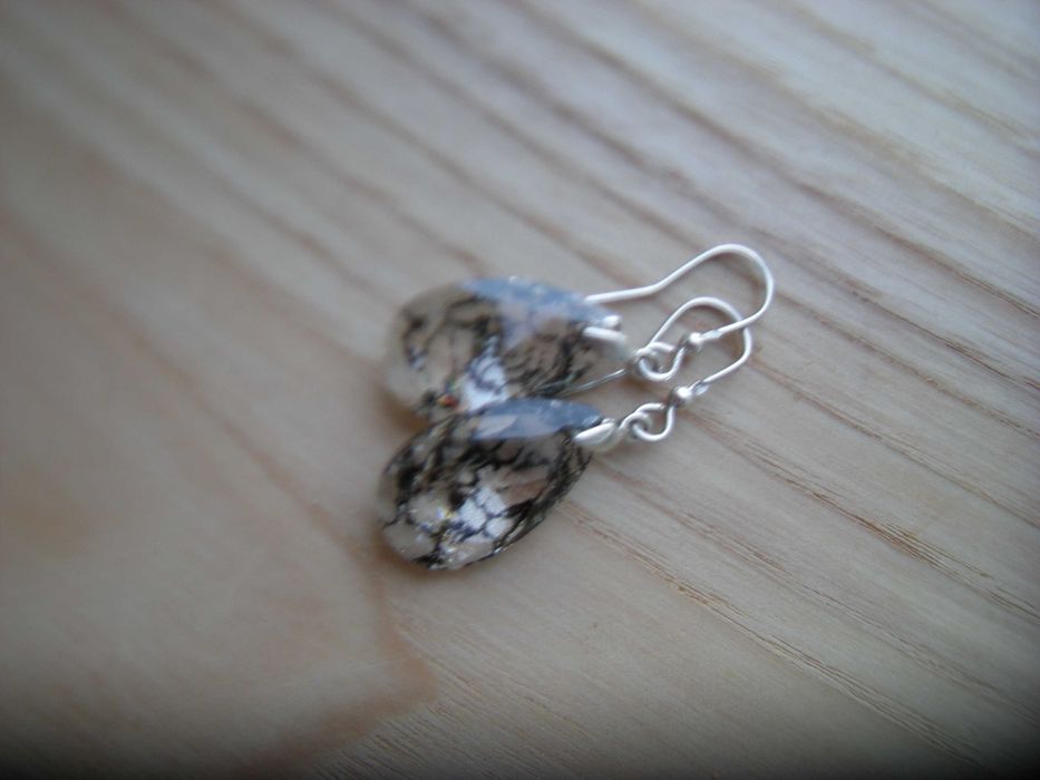 kolczyki 4cm kryształ migdał 22mm patina Swarovski czarno srebrny