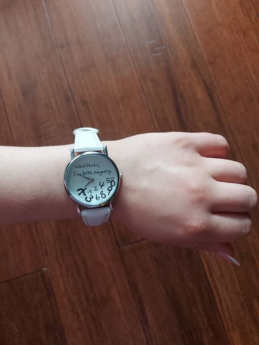 Zegarek damski „Whatever, I’m late anyway” biały, zabawny, stylowy