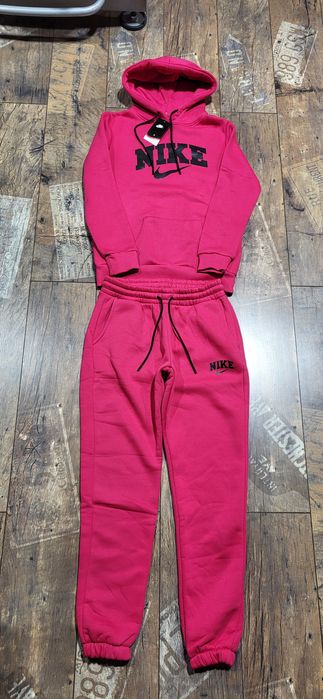 Cudowny dres damski fuksja ocieplany kaptur bawełna premium S