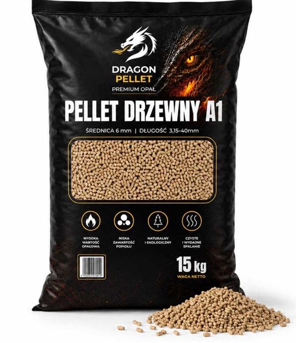 Pellet drzewny DRAGON PELLET PREMIUM w klasie A1 - 15kg