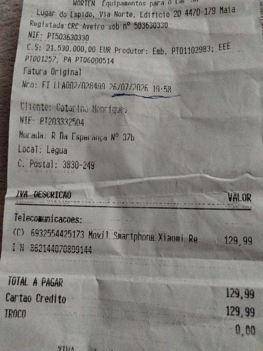 Telemóvel RedmiA5 Novo dia 26.07  tem garantia