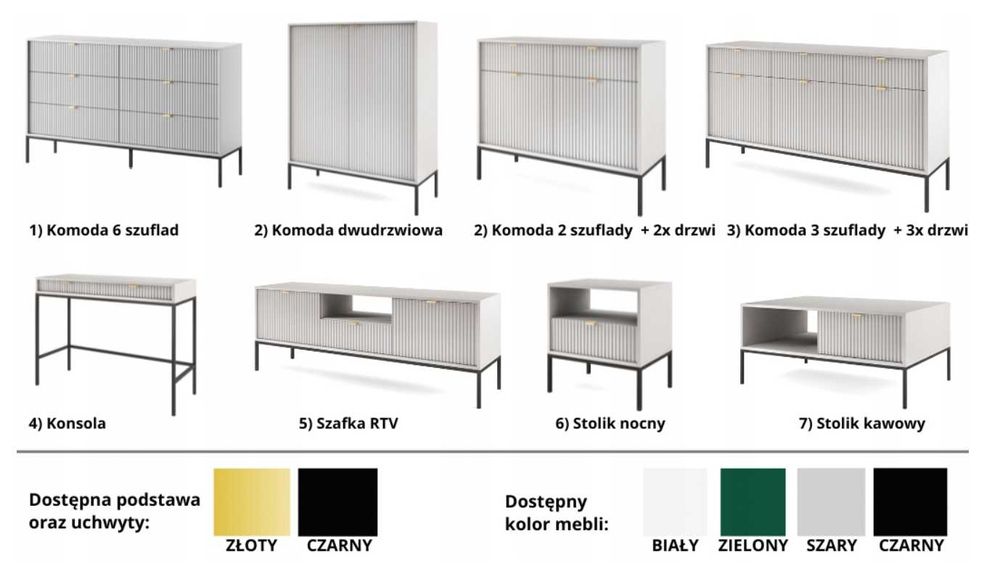 KOMPLET ZESTAW MEBLI do salonu RYFLOWANE 4 elementy nowoczesne