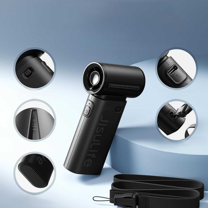 Przenośny mini wentylator USB 5000 mAh 5 prędkości czarny