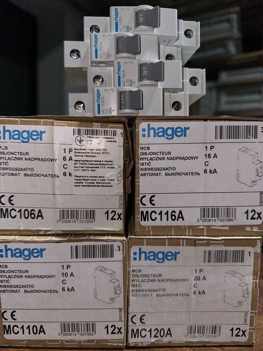 Автоматичний вимикач 1P 6kA C-10A 1M, MC110A Hager