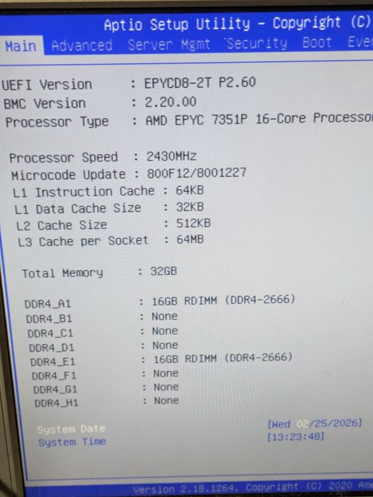 Motherboard Asrock EPYCD8-2T + EPYC 7351P 16-Cores