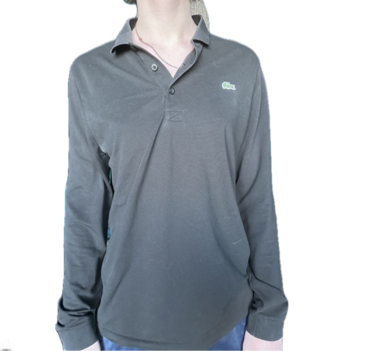 Черное поло Lacoste с длинным рукавом