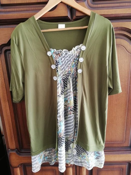 Elegancka damska zielona bluzka z guzikami, rozmiar L