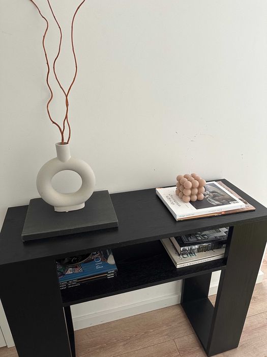 Mesa de Apoio Consola Preta Madeira Wabi Sabi