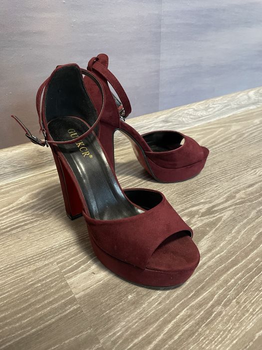 Бордовые замшевые босоножки на каблуке 12 см, размер 37