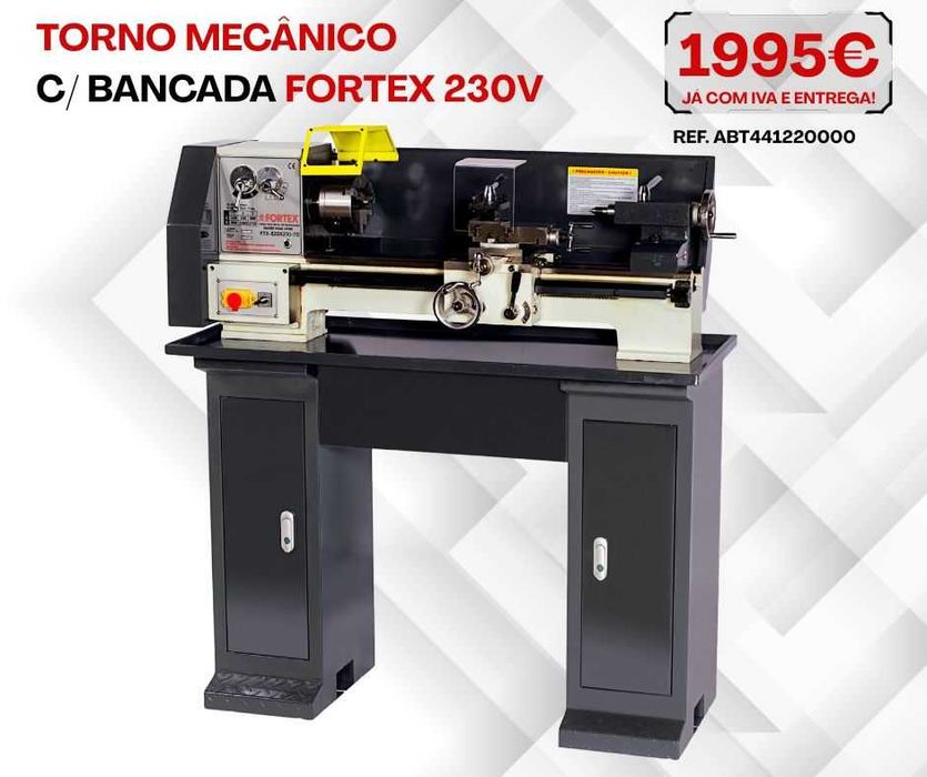 Torno Mecânico Entre pontos: 520mm 550W c/ Bancada 230V FORTEX JL20
