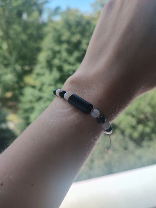 Bransoletka handmade z kamieni naturalnych - onyks i opal
